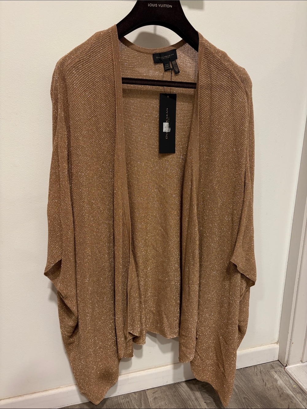 Donna Karan Bronze Metallic Open-Front Draped Shrug